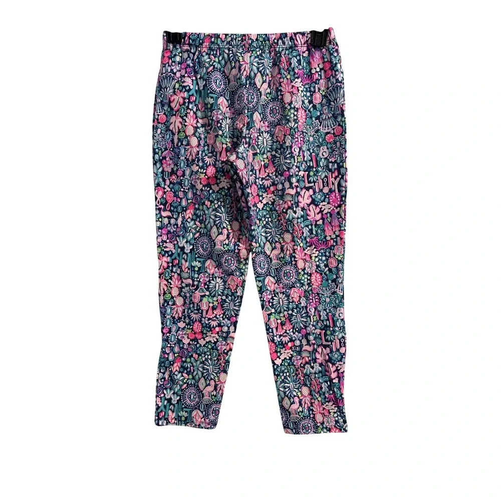 Lilly Pulitzer Girls Floral Print‎ Leggings Pink Blue Green Elastic Waist Pants